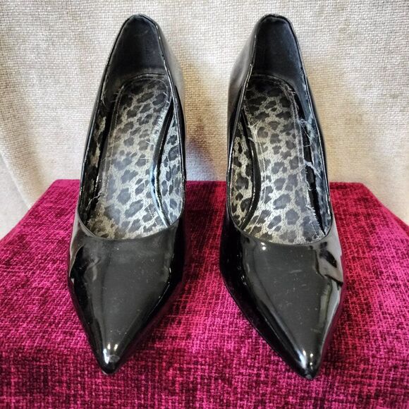 Aldo Black Glossy Patent Leather Pointed Toe Pumps Size 7 - Picture 4 of 7